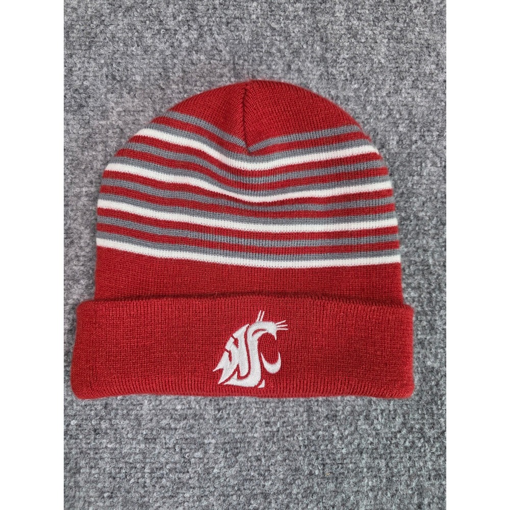 Captivating WSU‎ Cougars Beanie Mens OSFM Red Striped Cuffed Knit Hat
